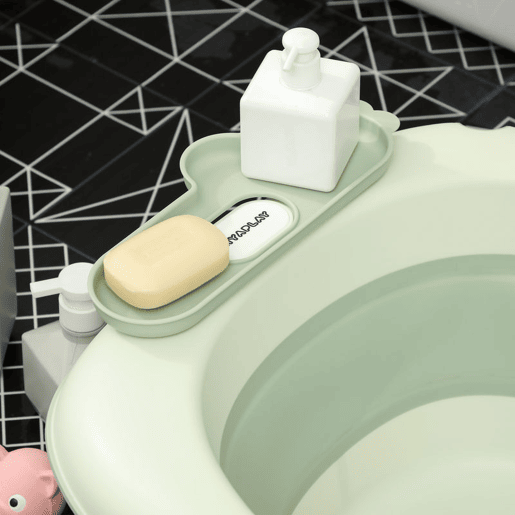 AIYAPLAY Banheira Dobrável Bebé Banheira Portátil com Almofada de Banho Suporte com Botão Orifício de Drenagem e de Chuveiro Prateleira Gancho para Recém-Nascidos e Bebé até 3 Anos 86x53x25,5 cm Verde