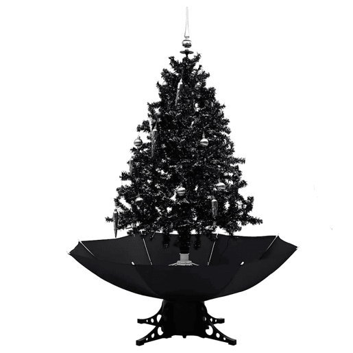 Árvore Natal c neve base formato guarda-chuva 140 cm PVC preto