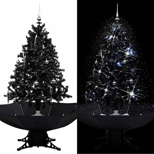 Árvore Natal c neve base formato guarda-chuva 140 cm PVC preto
