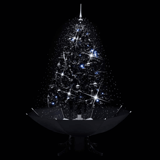 Árvore Natal c neve base formato guarda-chuva 140 cm PVC preto