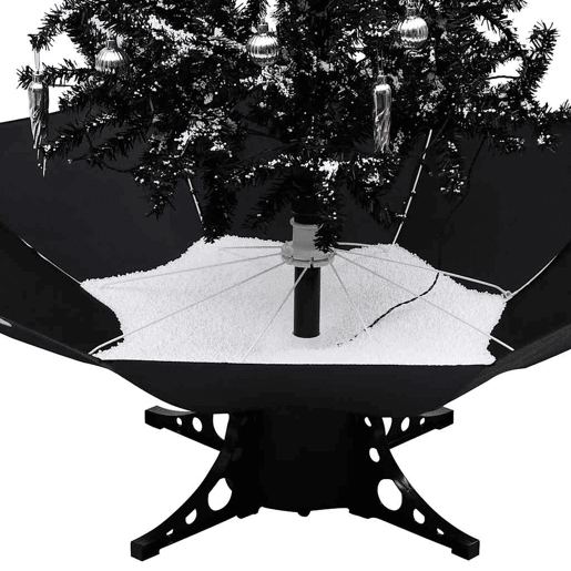Árvore Natal c neve base formato guarda-chuva 140 cm PVC preto