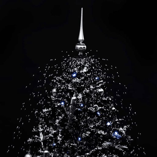 Árvore Natal c neve base formato guarda-chuva 140 cm PVC preto