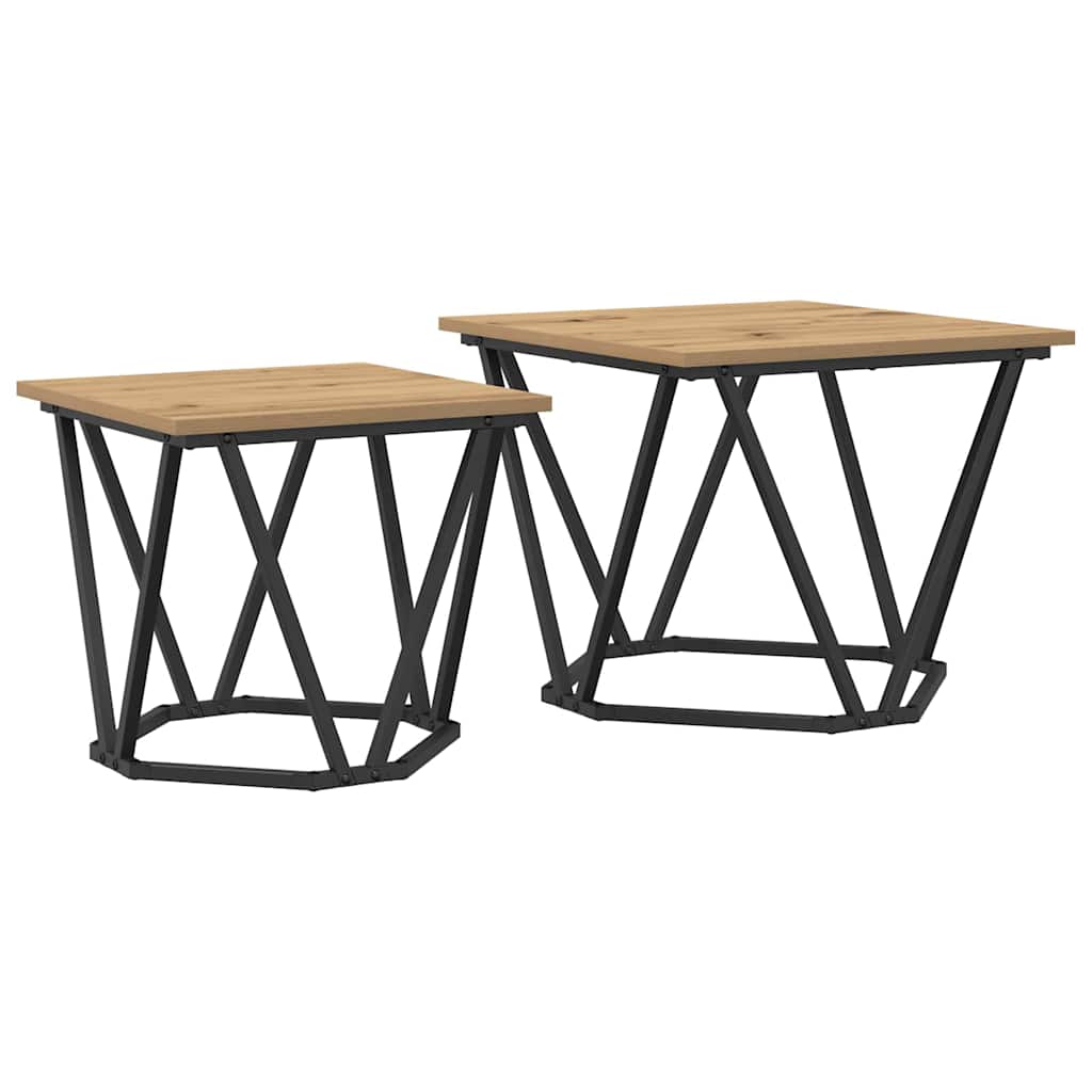 Conjunto De Mesas Auxiliares 50x50 Roble Artisan