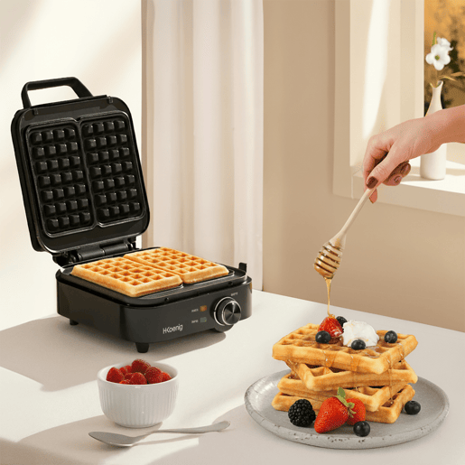 Gofrera compacta H.Koenig, 2 placas 8,5 x 14,5 cm, 1200 W, negra