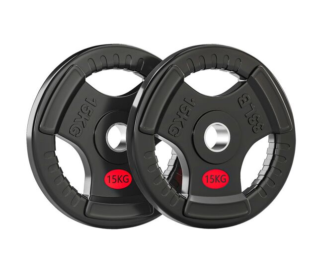Sportnow discos pesas olímpicas, agujero ø50 mm, 2 discos de pesas 15 kg con anillo interior de acero y triple agarre, para mancuernas y barras, entrenamiento fitness en casa, gimnasio, negro