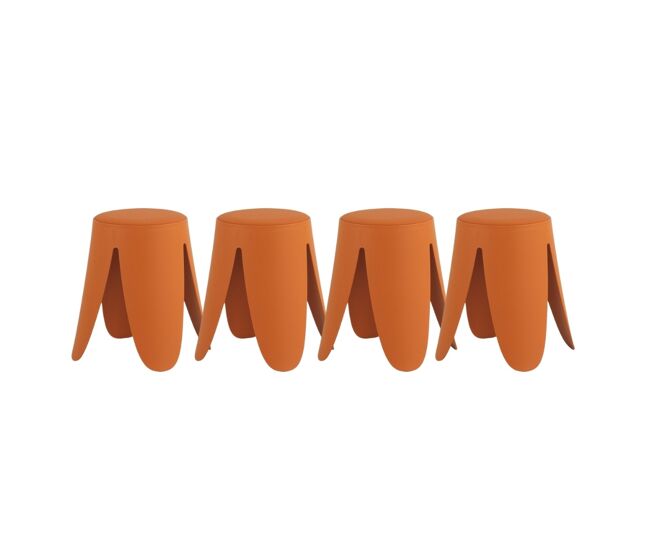 Pack 4 taburetes bajos de polipropileno con asiento tapizado en simil piel