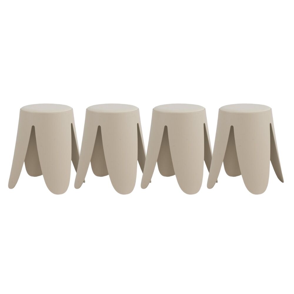 Pack 4 taburetes bajos de polipropileno con asiento tapizado en simil piel