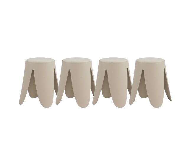 Pack 4 taburetes bajos de polipropileno con asiento tapizado en simil piel