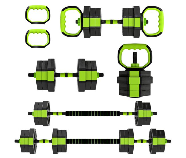 Sportnow juego de mancuernas ajustables, 6 en 1, 20kg, juego de pesas utilizado como kettlebell, barra, mancuernas o soporte para flexiones, equipo para hombres y mujeres, gimnasio en casa