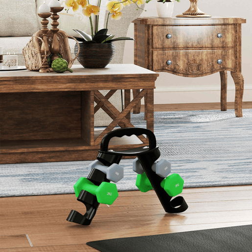 SPORTNOW Conjunto de Halteres 2 x 1kg 2 x 2kg e 2 x 3kg Halteres Hexagonais com Suporte de Armazenamento para Treino em Casa Ginásio Multicor