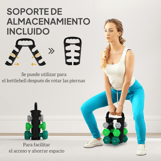 SPORTNOW Conjunto de Halteres 2 x 1kg 2 x 2kg e 2 x 3kg Halteres Hexagonais com Suporte de Armazenamento para Treino em Casa Ginásio Multicor