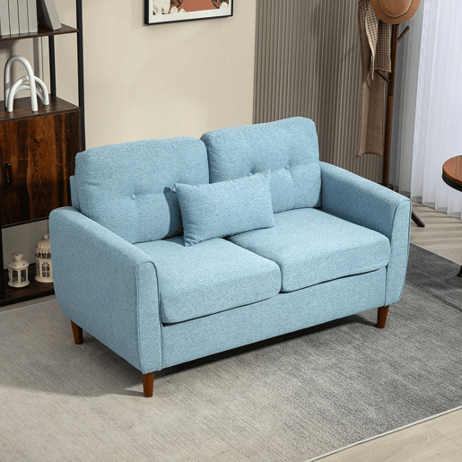 HOMCOM Sofá de 2 Lugares para Sala com Apoio de Braços Almofadas e Assento Acolchoado Capa de Almofada Lavável 140x78x83 cm Azul Claro