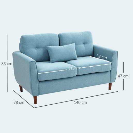 HOMCOM Sofá de 2 Lugares para Sala com Apoio de Braços Almofadas e Assento Acolchoado Capa de Almofada Lavável 140x78x83 cm Azul Claro