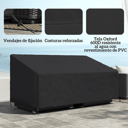 Outsunny Capa Protetora para Móveis de Jardim Cobertura de Móveis de Tecido Oxford 600D Impermeável para Sofás Bancos 218x111x63-101 cm Preto