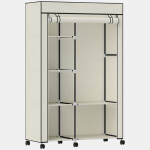 HOMCOM Roupeiro de Tecido Dobrável Armário de Roupa Portátil com 6 Prateleiras 1 Barra de Pendurar e Rodas para Dormitório Vestidor 103x43x162,5 cm Creme