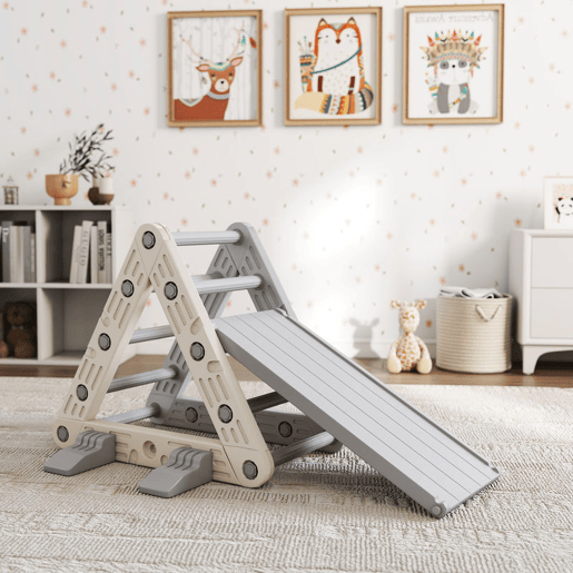 AIYAPLAY Triângulo de Escalada 3 em 1 com Escorrega e Rampa Brinquedo de Escalada para Crianças de 18-48 Meses em Plástico, para Interior e Exterior Cinza e Branco