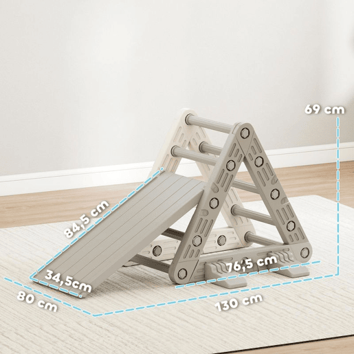 AIYAPLAY Triângulo de Escalada 3 em 1 com Escorrega e Rampa Brinquedo de Escalada para Crianças de 18-48 Meses em Plástico, para Interior e Exterior Cinza e Branco