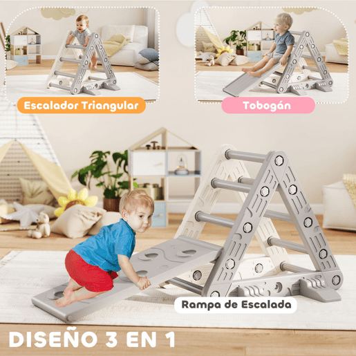 AIYAPLAY Triângulo de Escalada 3 em 1 com Escorrega e Rampa Brinquedo de Escalada para Crianças de 18-48 Meses em Plástico, para Interior e Exterior Cinza e Branco
