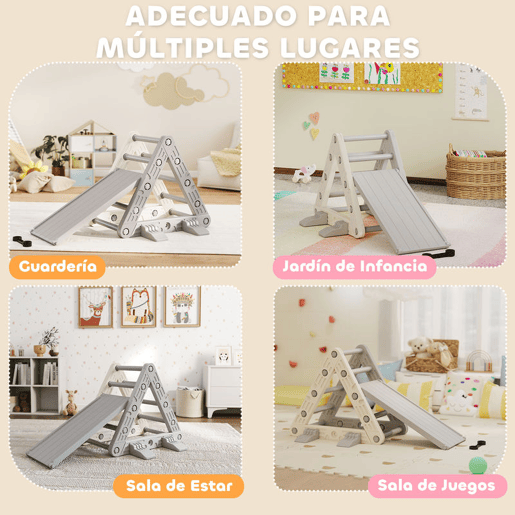 AIYAPLAY Triângulo de Escalada 3 em 1 com Escorrega e Rampa Brinquedo de Escalada para Crianças de 18-48 Meses em Plástico, para Interior e Exterior Cinza e Branco