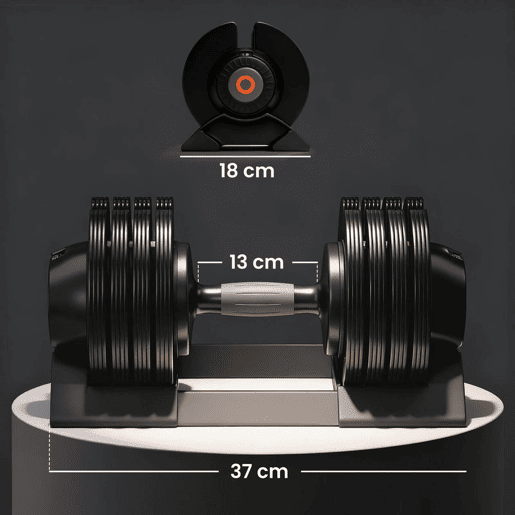 SPORTNOW Conjunto de Pesos Ajustável de 20 kg Haltere para Exercício com Ajuste Rápido de Peso com Base de Armazenamento e Pega Antiderrapante para Treino em Casa e Ginásio Ø18x37 cm Preto