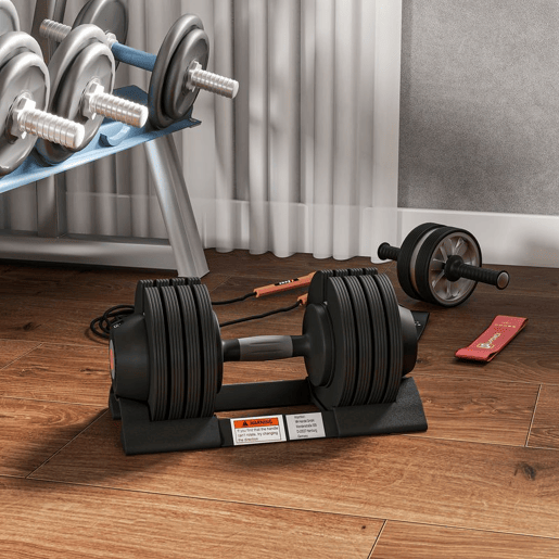 SPORTNOW Conjunto de Pesos Ajustável de 20 kg Haltere para Exercício com Ajuste Rápido de Peso com Base de Armazenamento e Pega Antiderrapante para Treino em Casa e Ginásio Ø18x37 cm Preto