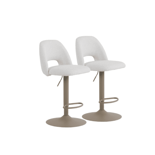 Pacote com 2 banquetas, estofadas em chenille creme e com pés de metal cinza