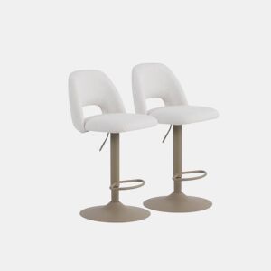 Pacote com 2 banquetas, estofadas em chenille creme e com pés de metal cinza
