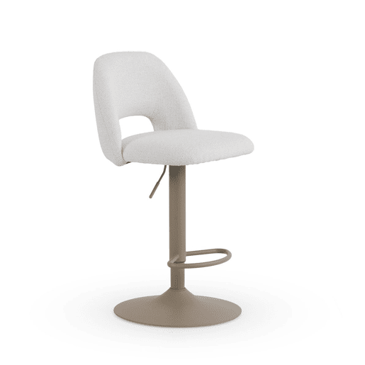 Pacote com 2 banquetas, estofadas em chenille creme e com pés de metal cinza