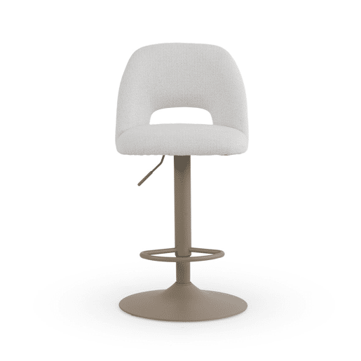 Pacote com 2 banquetas, estofadas em chenille creme e com pés de metal cinza