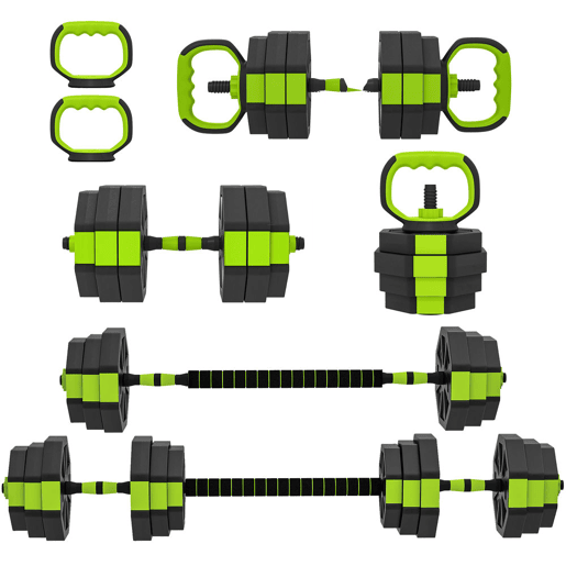 SPORTNOW Conjunto de Halteres Ajustáveis 4 em 1 25 kg Conjunto de Pesos Utilizado como Kettlebell Barra Halteres ou Suporte para Flexões Equipamento de Fitness para Homens e Mulheres Ginásio em Casa