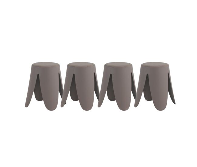 Pack 4 taburetes bajos de polipropileno con asiento tapizado en simil piel