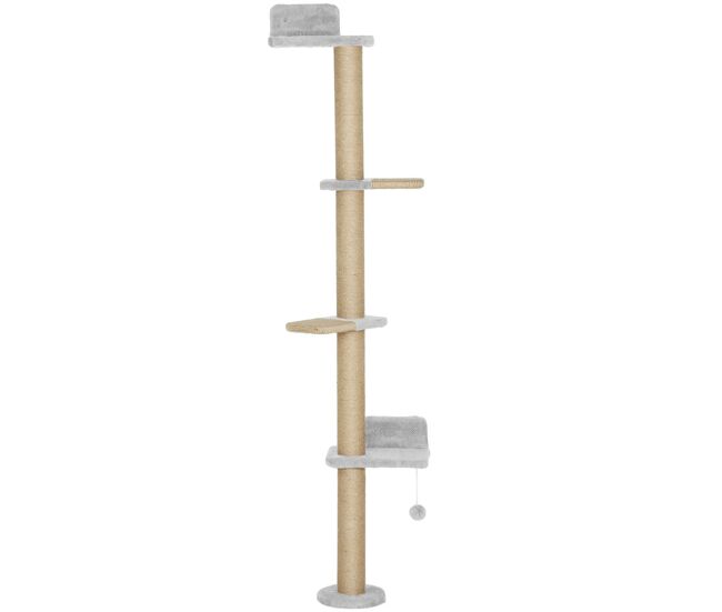 Pawhut árbol para gatos de pared de 5 niveles, rascador para gatos estrecho con bola de juguete y rascadores de sisal, 48x21x180 cm, gris claro