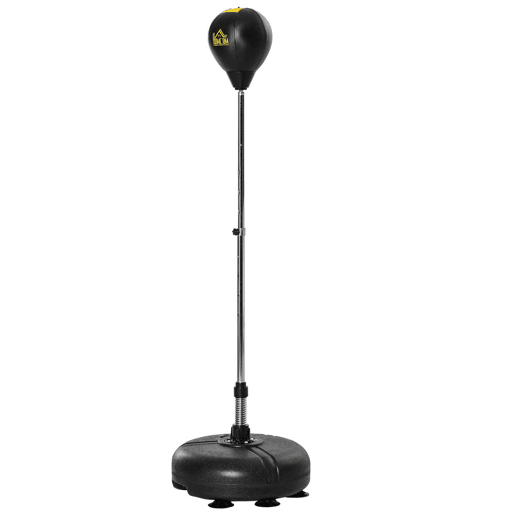 HOMCOM Saco de Boxe de Pé com Altura Ajustável de 4 Níveis Punching Ball com Base Preenchida Luvas e Inflador para Adultos e Adolescentes Ø45x133-151 cm Preto