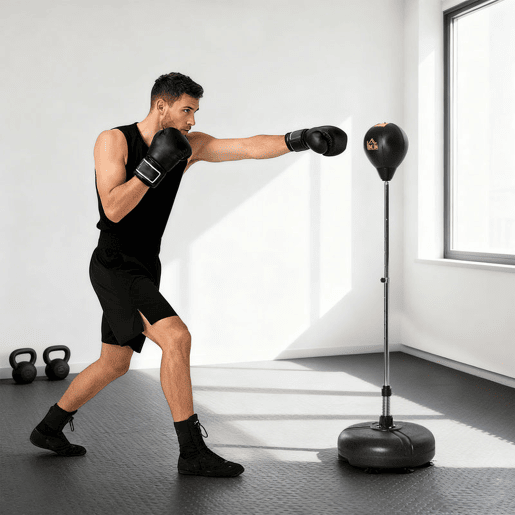 HOMCOM Saco de Boxe de Pé com Altura Ajustável de 4 Níveis Punching Ball com Base Preenchida Luvas e Inflador para Adultos e Adolescentes Ø45x133-151 cm Preto