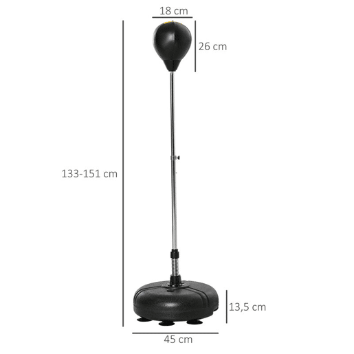 HOMCOM Saco de Boxe de Pé com Altura Ajustável de 4 Níveis Punching Ball com Base Preenchida Luvas e Inflador para Adultos e Adolescentes Ø45x133-151 cm Preto