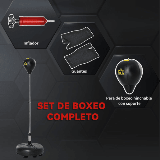 HOMCOM Saco de Boxe de Pé com Altura Ajustável de 4 Níveis Punching Ball com Base Preenchida Luvas e Inflador para Adultos e Adolescentes Ø45x133-151 cm Preto