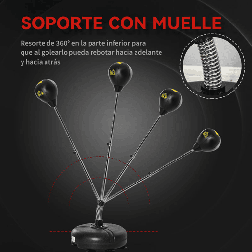 HOMCOM Saco de Boxe de Pé com Altura Ajustável de 4 Níveis Punching Ball com Base Preenchida Luvas e Inflador para Adultos e Adolescentes Ø45x133-151 cm Preto