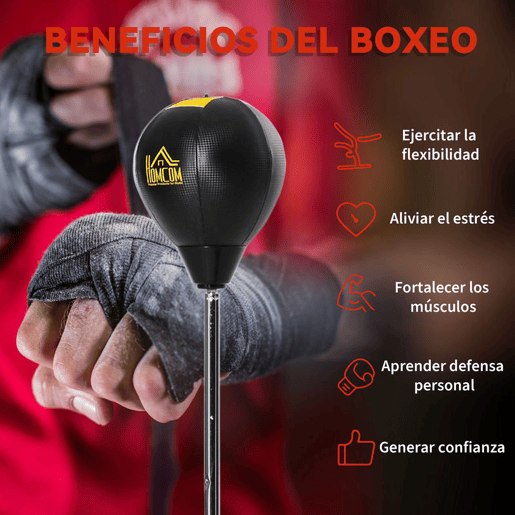 HOMCOM Saco de Boxe de Pé com Altura Ajustável de 4 Níveis Punching Ball com Base Preenchida Luvas e Inflador para Adultos e Adolescentes Ø45x133-151 cm Preto