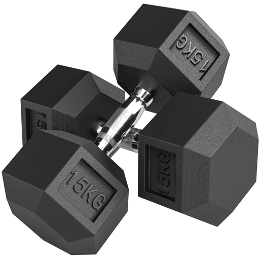 HOMCOM Conjunto de 2 Halteres Hexagonais de 15 kg (30 kg Total) com Pega Metálica Anti-Deslizante Pesos para Treino em Casa ou no Ginásio Estável Preto e Prateado