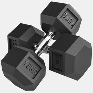 HOMCOM Conjunto de 2 Halteres Hexagonais de 15 kg (30 kg Total) com Pega Metálica Anti-Deslizante Pesos para Treino em Casa ou no Ginásio Estável Preto e Prateado
