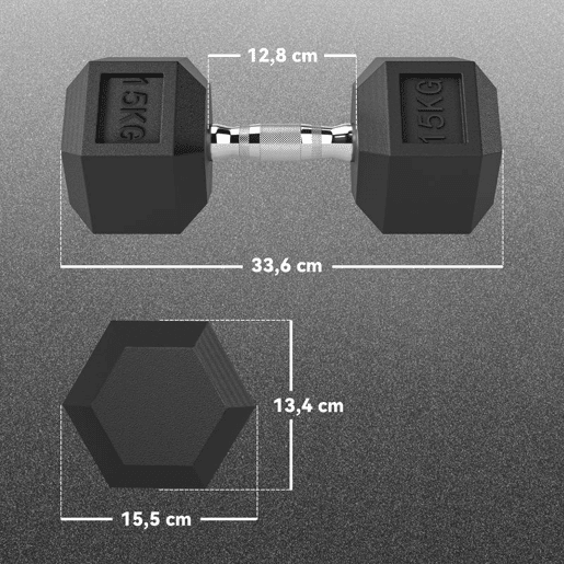HOMCOM Conjunto de 2 Halteres Hexagonais de 15 kg (30 kg Total) com Pega Metálica Anti-Deslizante Pesos para Treino em Casa ou no Ginásio Estável Preto e Prateado
