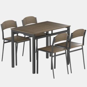 HOMCOM Conjunto de Mesa e Cadeiras de Refeição Mesa de Cozinha Retangular com 4 Cadeiras Estilo Moderno Estrutura Metálica para Espaços Pequenos Castanho Escuro e Preto