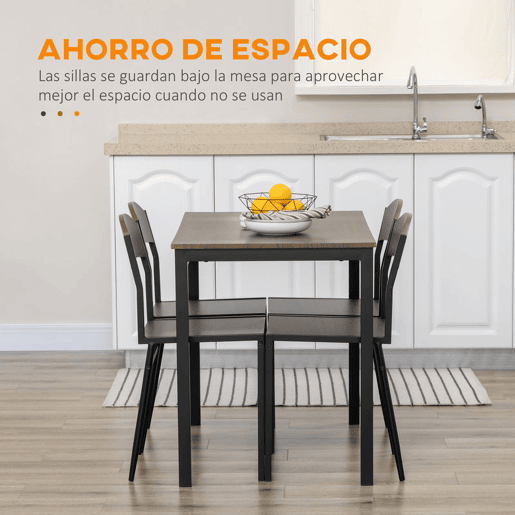 HOMCOM Conjunto de Mesa e Cadeiras de Refeição Mesa de Cozinha Retangular com 4 Cadeiras Estilo Moderno Estrutura Metálica para Espaços Pequenos Castanho Escuro e Preto