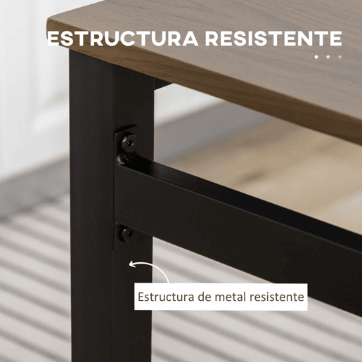 HOMCOM Conjunto de Mesa e Cadeiras de Refeição Mesa de Cozinha Retangular com 4 Cadeiras Estilo Moderno Estrutura Metálica para Espaços Pequenos Castanho Escuro e Preto