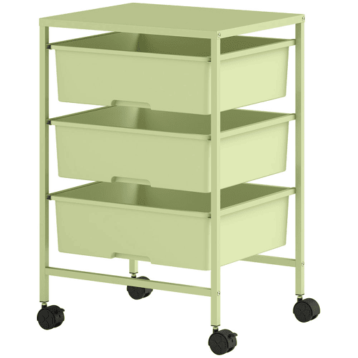 HOMCOM Carrinho Auxiliar com Rodas Carrinho de Cozinha de 3 Níveis com 3 Cestos para Armazenamento e Estrutura de Aço para Sala de Jantar Banheiro 40,8x33,5x60,5 cm Verde