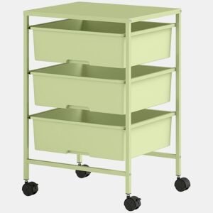 HOMCOM Carrinho Auxiliar com Rodas Carrinho de Cozinha de 3 Níveis com 3 Cestos para Armazenamento e Estrutura de Aço para Sala de Jantar Banheiro 40,8x33,5x60,5 cm Verde