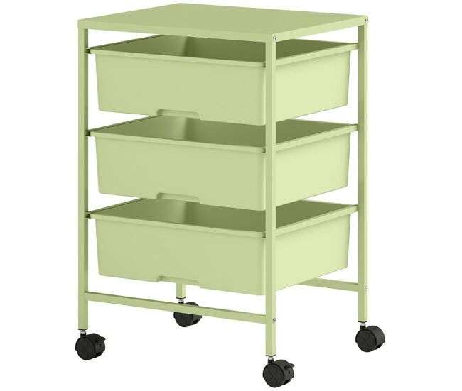 Homcom carrito de almacenamiento de 4 niveles, carrito de cocina con ruedas, 3 cestas, tablero y marco de acero, para salón, baño, oficina,