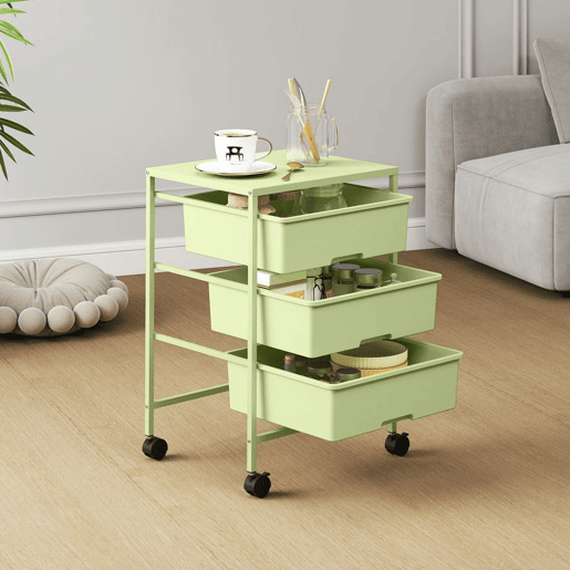 HOMCOM Carrinho Auxiliar com Rodas Carrinho de Cozinha de 3 Níveis com 3 Cestos para Armazenamento e Estrutura de Aço para Sala de Jantar Banheiro 40,8x33,5x60,5 cm Verde