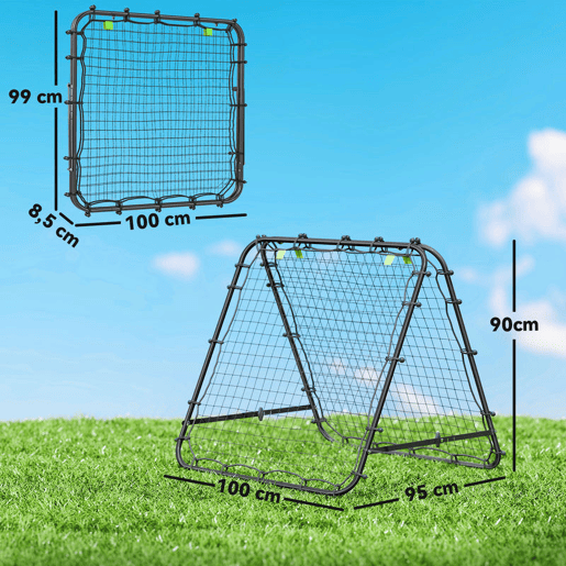 HOMCOM Rede de Rebote Dobrável para Treino Desportivo Ajustável em 5 Níveis de Ângulo com Tubo de Aço para Futebol Ténis e Basebol 100x95x90 cm Preto