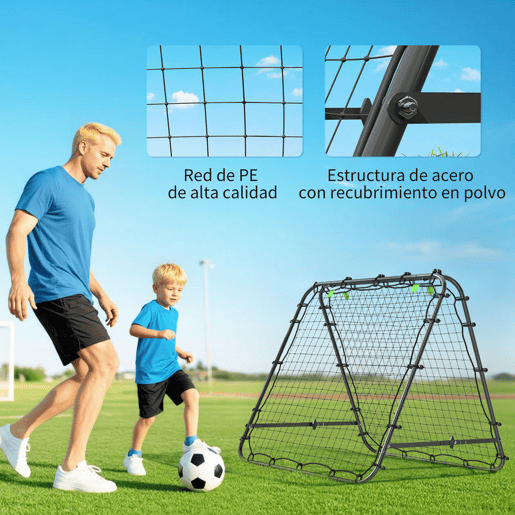 HOMCOM Rede de Rebote Dobrável para Treino Desportivo Ajustável em 5 Níveis de Ângulo com Tubo de Aço para Futebol Ténis e Basebol 100x95x90 cm Preto
